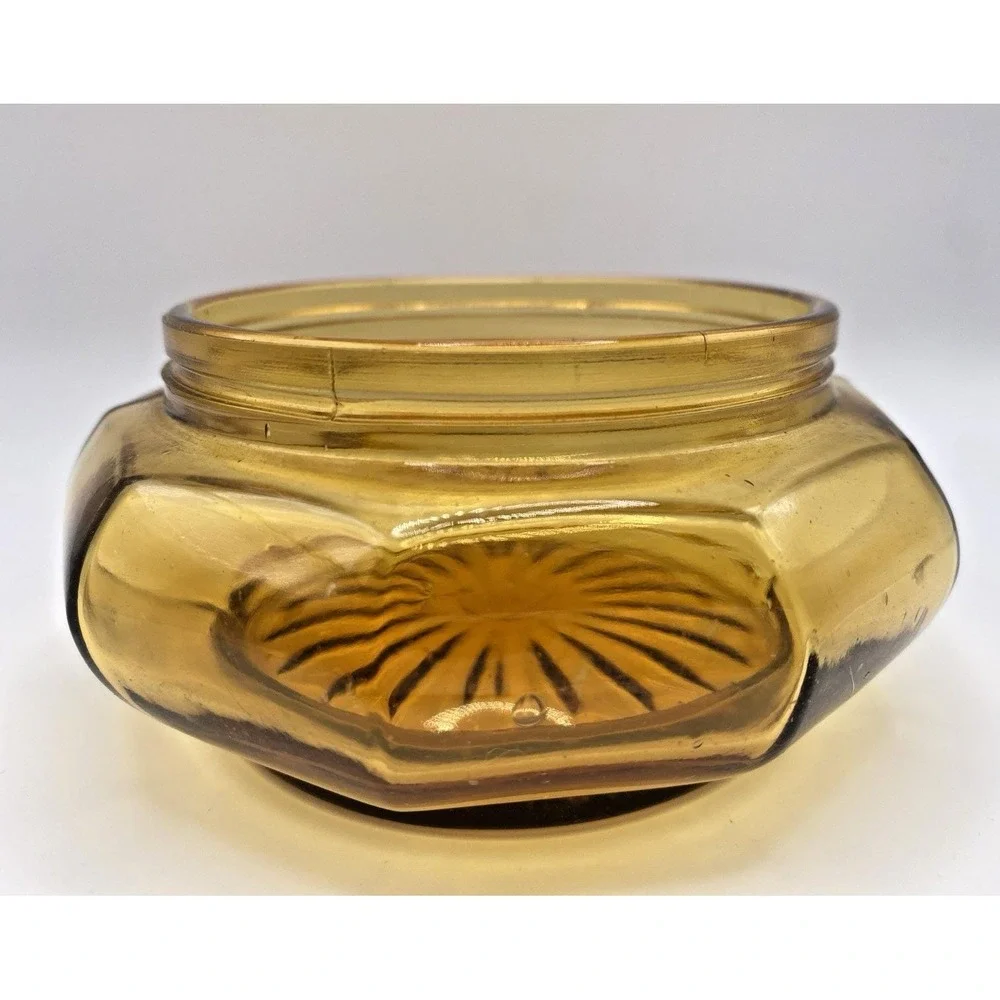 Vtg  Art Deco Glass Amber Vanity/Dresser Powder Jar Celluloid Decorative Lid